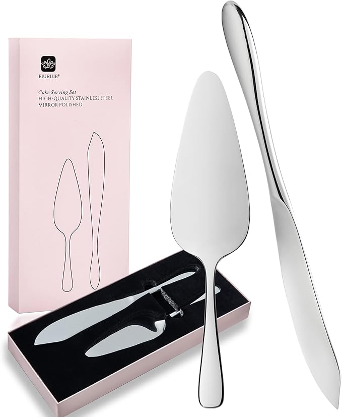 EIUBUIE Cake Cutting Set for Wedding, Cake Knife and Server Set, Classic Design 18/10 Stainless Steel Pie Cakes Serving of 2 Piece, Dishwasher Safe