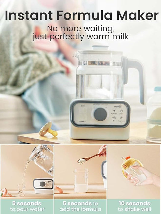 GROWNSY Baby Instant Warmer, Glass Water Boiler with Accurate Temperature Control for Formula, Coffee and Tea, 1.3 Liter Electric Kettle with LCD Display and Timer