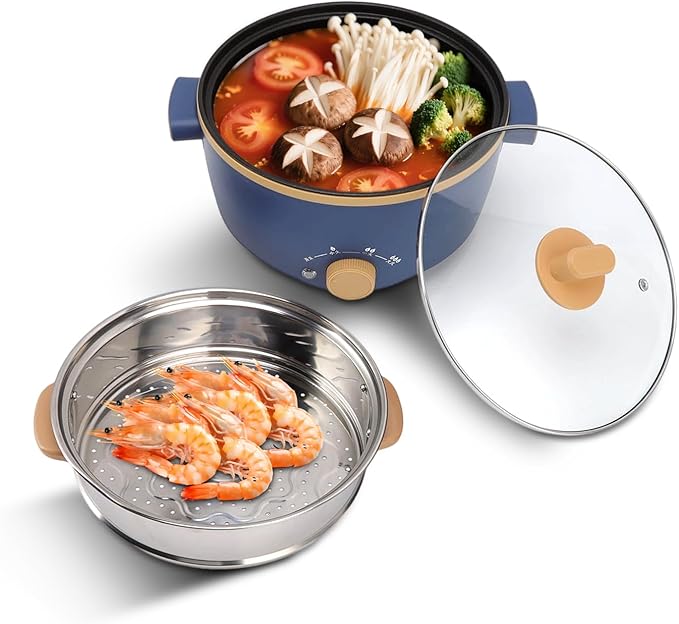 2.5L Electric Cooker Hot Pot Multifunction Food Grade 800W Double Layer Adjustable Portable Electric Hot Pot with Handle Kitchen Supplies(US 110V)