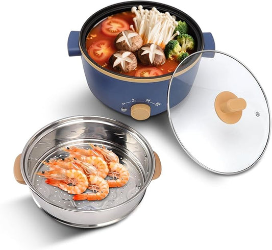 2.5L Electric Cooker Hot Pot Multifunction Food Grade 800W Double Layer Adjustable Portable Electric Hot Pot with Handle Kitchen Supplies(US 110V)