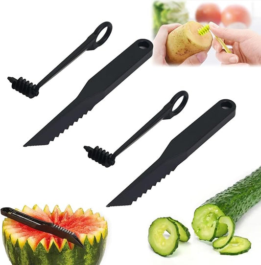 Spiral Cutter for Potatoes, Spiral Cutter - Kitchen Spiral and V-Shaped Tools for Veggies Cucumber and Carrot, Manual Screw Peelers Kitchen Accessories Tool (2 Set)