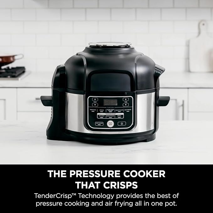 Ninja 10-in-1 5-Qt Pressure Cooker & Air Fryer Multi-Cooker, Steam, Bake/Roast, Broil, Slow Cook, Sear/Sauté & Dehydrate, Nonstick Pot, Stainless Steel, TenderCrisp Lid, Easy Clean