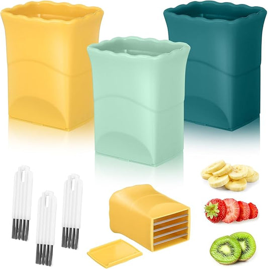 DECHOUS 3Pcs Fruit Slicer, Strawberry Cutter Slicer, Egg Slicers Cup Slicers for Fruits and Vegetables, Cutter Kitchen Gadget Quickly Making Vegetable Salad, with Cleaning Brush