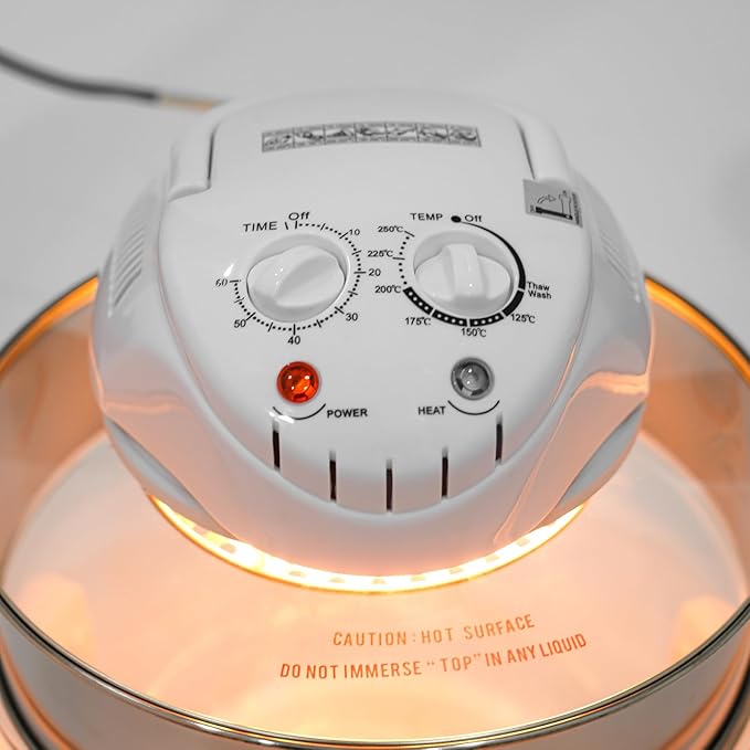 17.96QT Air Fryer, Glass Air Fryer w/Automatic Power-Off Handle, Adjustable Temp/Time, Halogen Oven Countertop w/Expansion Ring, 360° Heating for Steak Shrimp Fries, Defrost, Bake