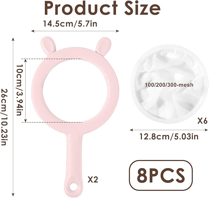 3-in-1 Fine Mesh Strainer with Detachable Sieves, 100/200/300 Mesh Strainer with Pink Handle (2 Pink)