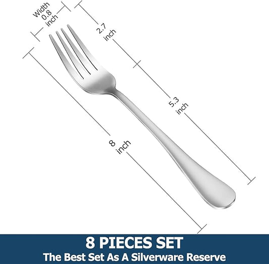 8 Pieces Dinner Forks Set, Food-Grade Stainless Steel Forks, Silverware Forks for Home, Kitchen or Restaurant, Mirror Polished, Dishwasher Safe - 8 Inch