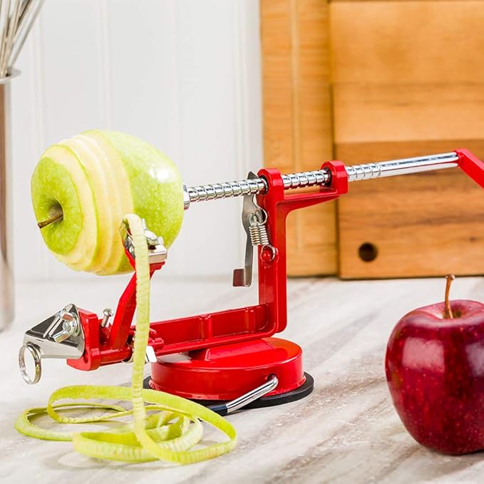 Restaurantware Met Lux Apple Peeler Slicer Corer 1 Heavy-Duty Apple Machine - With Suction Base Durable Stainless Steel Apple Peeler For Apples Potatoes or Pears Adjustable Blade