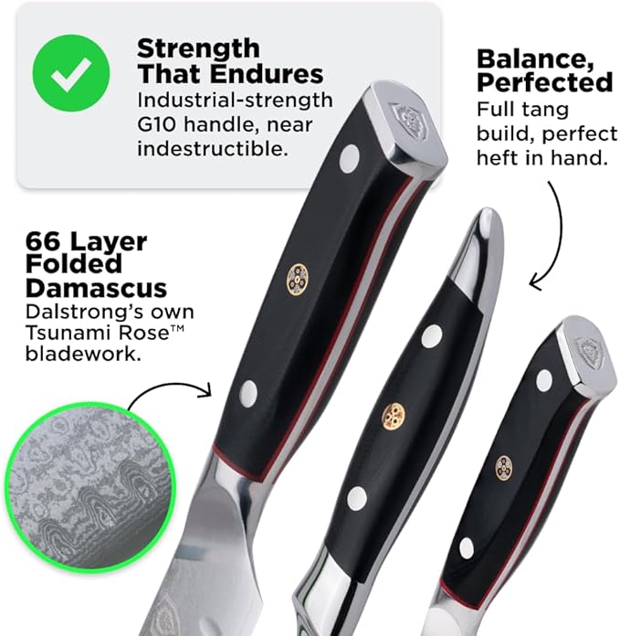 Dalstrong Slicing Carving Knife 12" + Fillet Knife 6" + Meat Fork - Shogun Series ELITE - Japanese AUS-10V Super Steel - Premium Carving Set - Black G10 Handle - Sheaths Included
