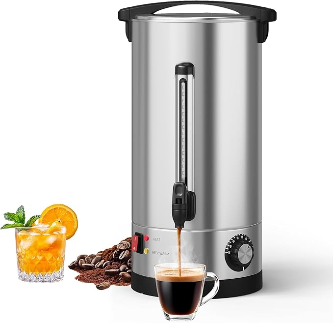 16L/110 Cups commercial Coffee Urn - Fast Brew Double Wall Stainless Steel Hot Beverage Dispenser - Large Capacity Coffee Maker with Filter Basket for Catering, Buffet, Parties, Weddings, Easy Clean