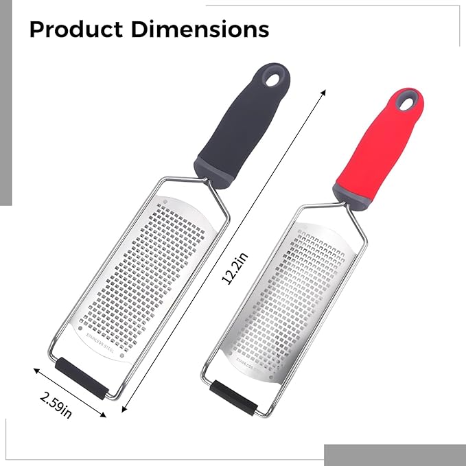 2 Piece Stainless Steel Zester & Grater, 12.2 Inch Cutter for Cheese, Chocolate, Lemon, and Garlic with Non-Slip Handle