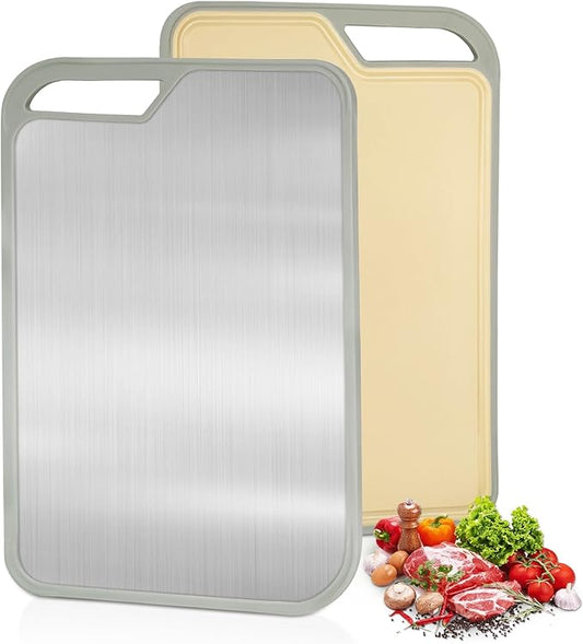LIHOOOOM Cutting Board for Kitchen, Stainless Steel Cutting Board Easy to Clean,Double Sided Large Cutting Boards 13.4 X 9 inch,Dishwasher Safe