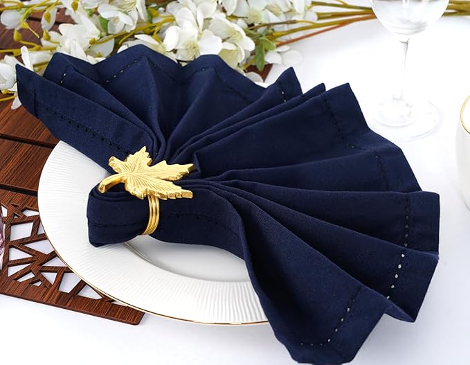 Blue Needles Navy Blue Hemstitch Linen Napkins Set of 12-100% Cotton Cloth Dinner Napkins 18x18 inches, Soft, Reusable, Absorbent, Washable Ideal for Wedding Events, Parties & Everyday Use