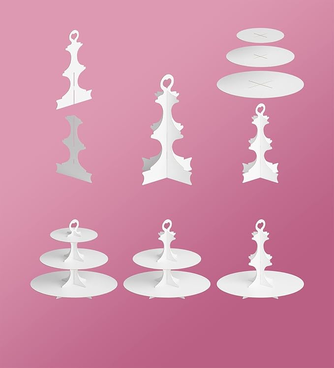 BLISSUR Cupcake Stand Tower, 2 Pack, White, 3 Tiered, Cup Cake Stand Cardboard Dessert Holder for Parties (White)