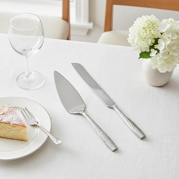 Nambé Dazzle Cake Knife & Server Set – 18/10 Stainless Steel Dessert Serving Utensils with Faceted Handles – Elegant Wedding & Celebration Tableware, Dishwasher Safe, Gift Ready