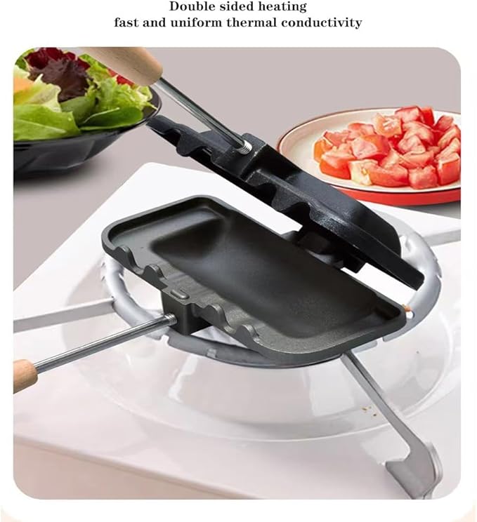 Double-Sided Hot Sandwich Maker, Hot Dog Toaster with Removable Handle, Nonstick Sandwich Baking Pan Sandwich Frying Pan Grilled Cheese Maker for Pancakes, Omelets