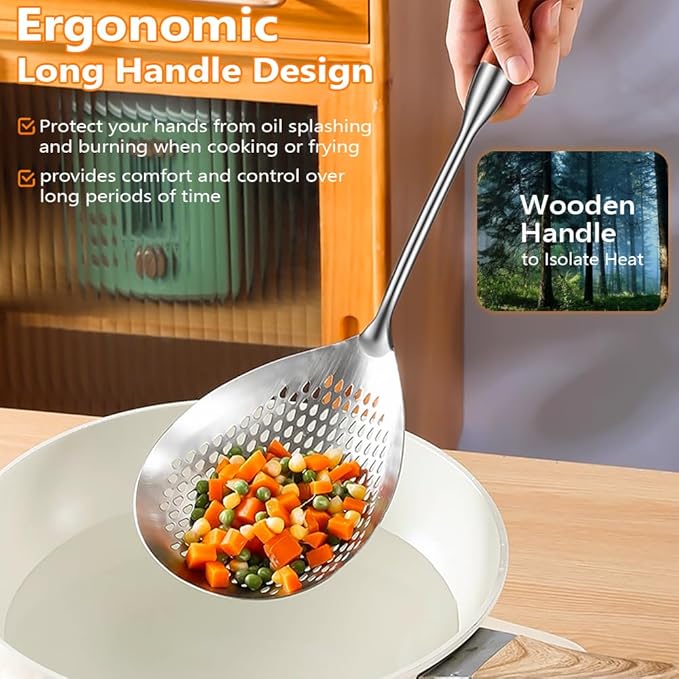 Skimmer Slotted Spoon, 304 Stainless Steel Spider Strainer Skimmer Ladle Spoon for Cooking and Frying, Pasta Strainer Spoon for Draining, 4.3 Inch