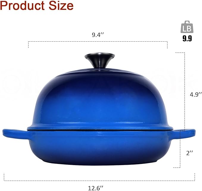 OLLAKOK Dutch Oven for Bread Baking Bread Oven for Sourdough Bread Baking, Enameled Cast Iron Dutch Oven Pot with Lid 5 qt Cast Iron Bread Pan, Blue