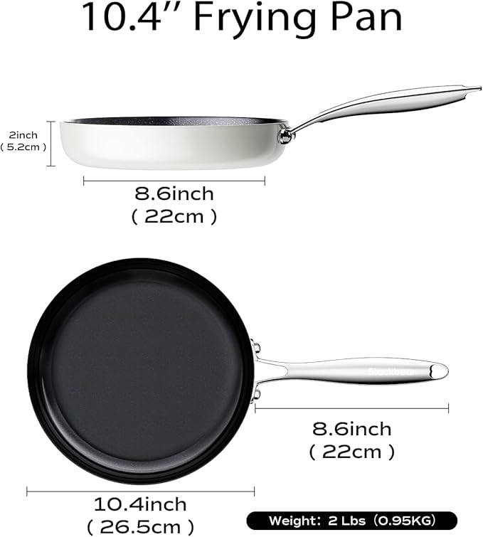 stackbear Ceramic Nonstick Frying Pan for Cooking, 10.4 Inch Non Stick Tri-Ply Stainless Steel Pan, Non Toxic Skillet, PTFE & PFOA Free, Compatible with All Stovetops, Dishwasher & Oven Safe