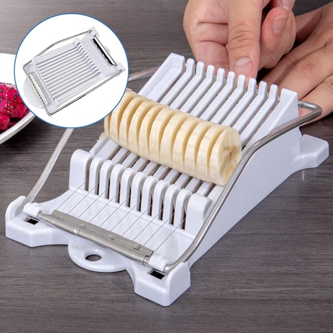 Easy Press Food Slicer - 12 Stainless Steel Wire Slicer for Luncheon Meat, Eggs, Spam, Tomatoes, Soft Fruits & Cheese (White)