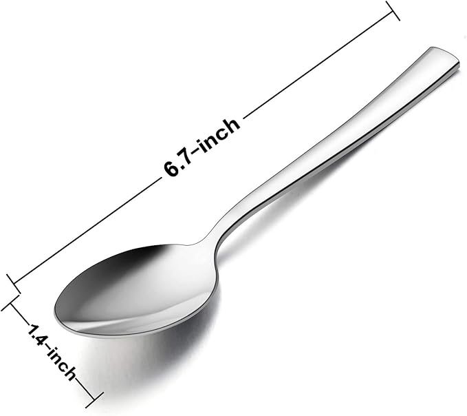 E-far Teaspoon Set of 12, 6.7 Inch Stainless Steel Spoons for Kitchen or Restaurant, Non-toxic & Mirror Polished, Squared Edge & Dishwasher Safe