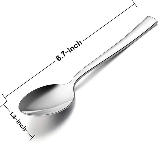 E-far Teaspoon Set of 12, 6.7 Inch Stainless Steel Spoons for Kitchen or Restaurant, Non-toxic & Mirror Polished, Squared Edge & Dishwasher Safe