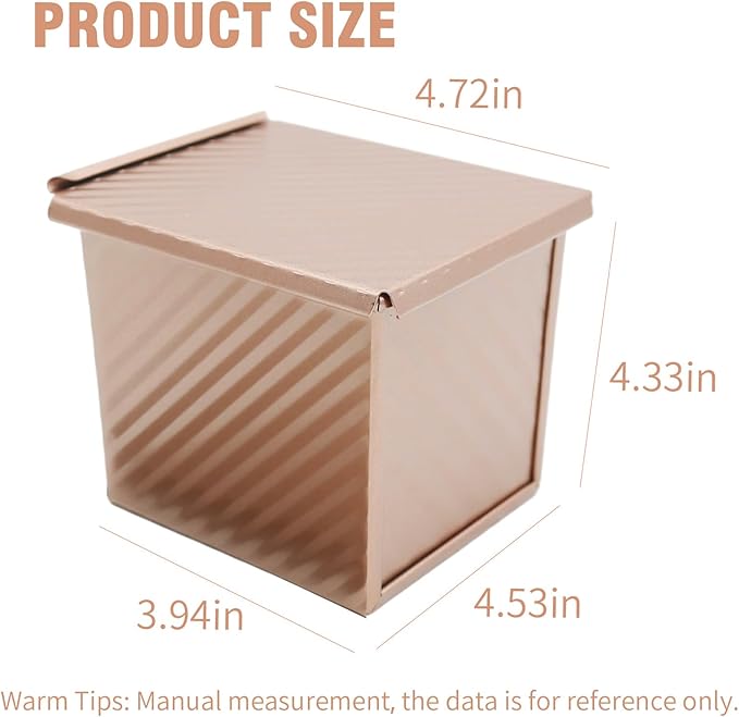 2Pcs Nonstick Square Loaf Pan With Lid, 4.53 x 3.94 x 4.33inch Mini Square Toast Box for Home Baking, Mini Cube Toast Box Ideal Baking Set Gift for Bread Lover(250g)