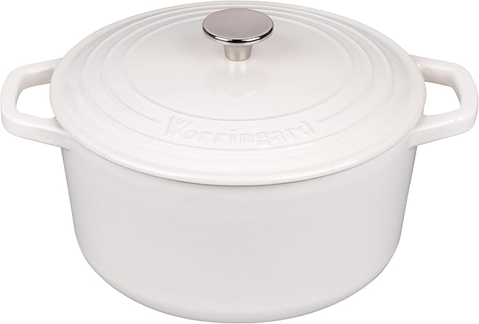 VORRINGARD Enameled Cast Iron Dutch Oven Pot with Lid, for Bread Baking, Round Bread Oven- include Sourdough Bread Baking Supplies Set, 6QT, White