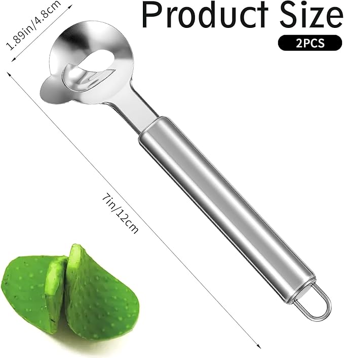 2 Pcs Cactus Peeler Spoon Stainless Steel Long Hole Cactus Thorn Removal Tool Multi-Function Cactus Peeling Knife Tool, Sliced Chinese Noodle Cutter for Cooking Kitchen Gadgets