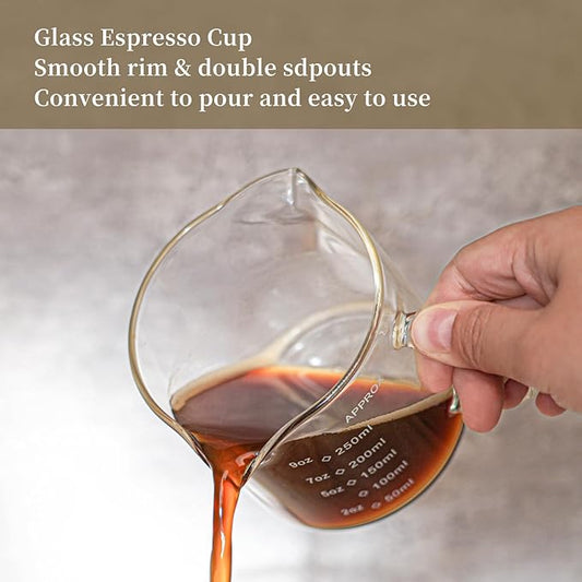 1 Pack 250ML/8.5OZ Measuring Cup Espresso Shot Glasses Double Spouts Large Coffee Cup with Handle Triple Pitcher Milk Cup Parts Clear Glass By BCnmviku