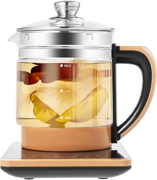 Electric Tea Kettle, 1.8L 800W Multifunctional Glass Kettle Health Pot Tea Maker Household W/Filter+ Digital Heating Base For Health Medicine Meals, Boiled Eggs, Noodles, Coffee, Soup, Hot Pot