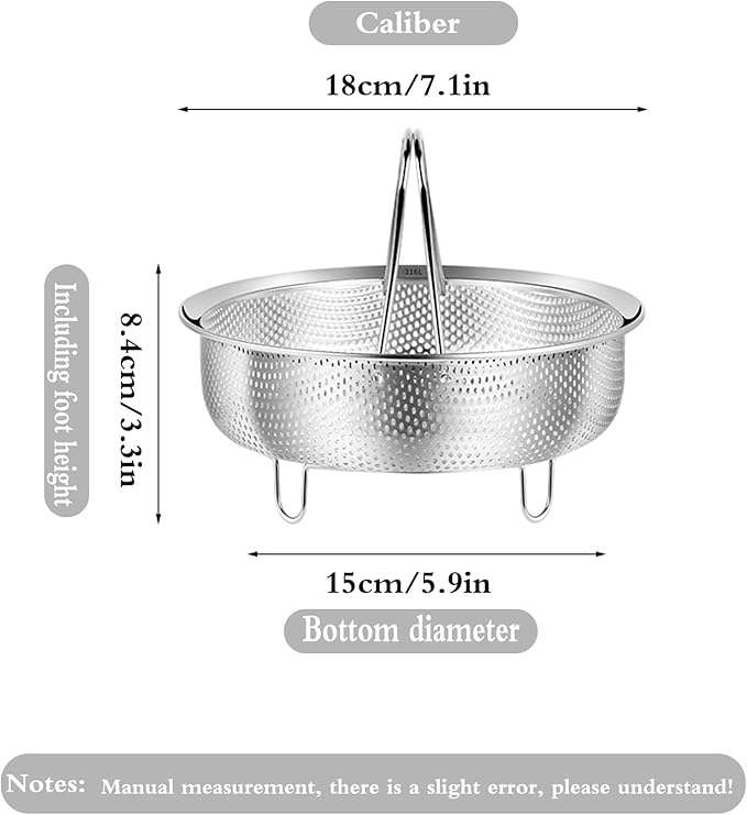 Food Grade Stainless Steel Steamer with Carrying Handle Three Legged Stand, Multifunctional Home Steamer, Essential for Healthy Cooking (7.1in)