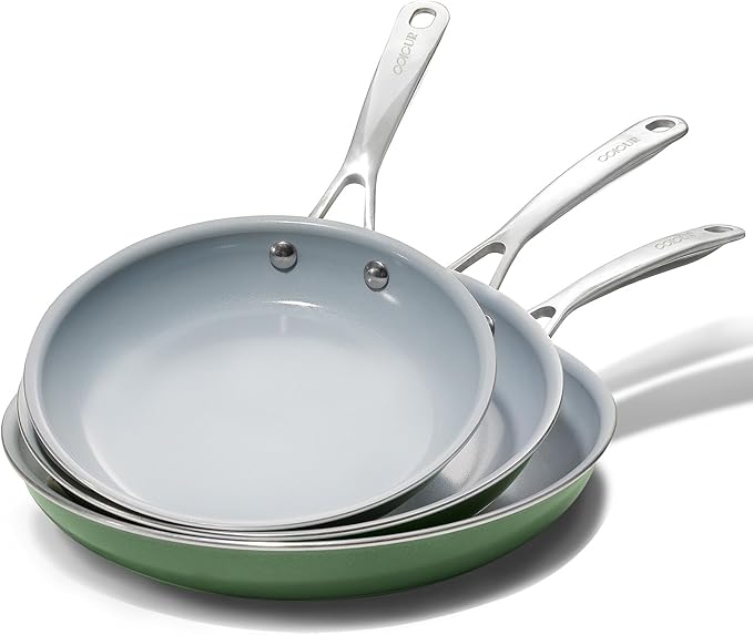 Coicur Nonstick Ceramic Frying Pans 8" 9.5" 11" Ceramic Skillets Set with Stainless Steel Handle Omelet Pans Healthy Cooking Chef Pans, PFOA Free, Forest Green