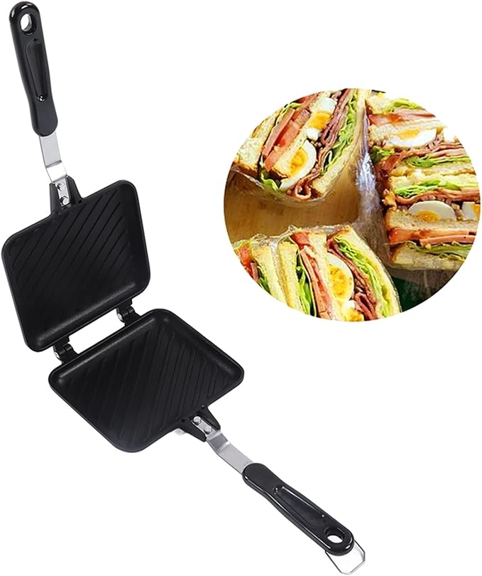 Double Sided Frying Pan, Grilled Cheese Maker Nonstick Sandwich Toaster Maker Flip Grill Pan for Breakfast Panini, Non Stick Hot Sandwich Panini Maker with Handle,Sandwich Flip Pan