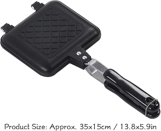 Hot Sandwich Maker, Double Sided Sandwich Baking Pan Pattern Grid Panini Maker with Handle Non Stick Frying Pan Stovetop Toasted Sandwich Press for Home