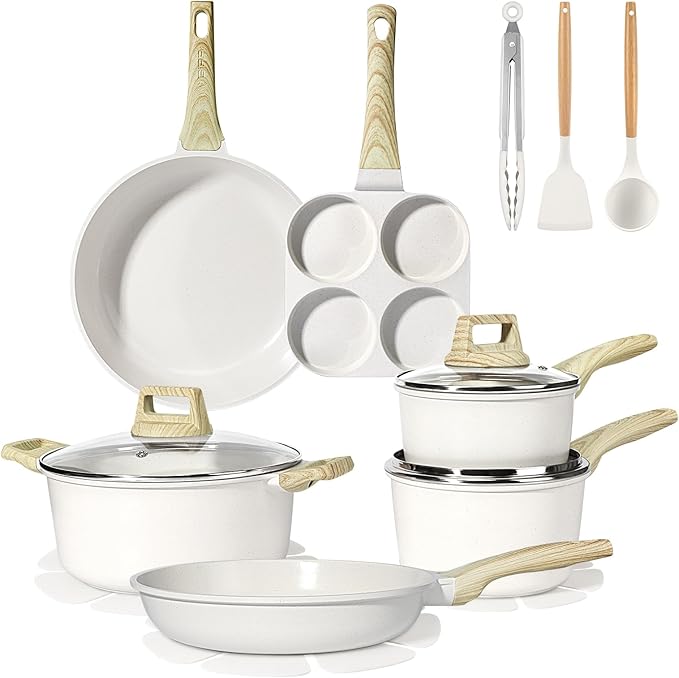 GiPP Ceramic Pots and Pans Set Non Stick - 17 Pcs Nonstick Cookware Set, Non-toxic Healthy Kitchen Cooking Set w/Frying Pans Set, Dishwasher Safe, PFAS PTFE PFOA PFOS Free