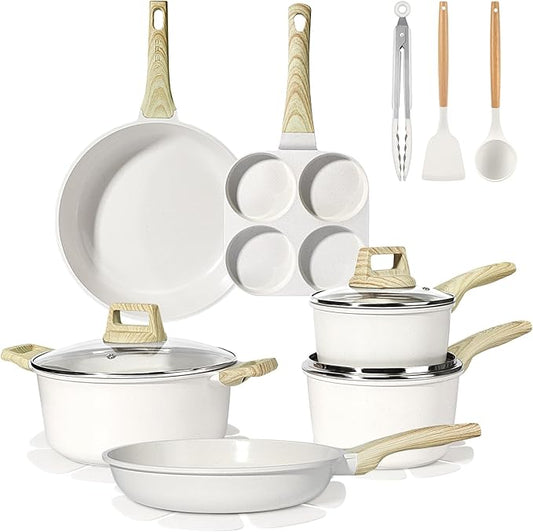 GiPP Ceramic Pots and Pans Set Non Stick - 17 Pcs Nonstick Cookware Set, Non-toxic Healthy Kitchen Cooking Set w/Frying Pans Set, Dishwasher Safe, PFAS PTFE PFOA PFOS Free