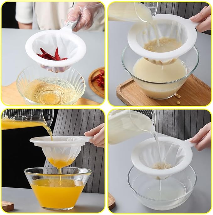 10 Pieces 200 Mesh Fine Nylon Strainer with Handle,Food Juice Yogurt Strainer Mesh Colander Plastic Mesh Sieve for Filtering Juice Milk Soy Coffee Honey Wine Yogurt