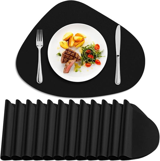 Placemats Set of 12 - Washable Faux Leather Heat Resistant Table Mats, Wipeable Placemats for Kitchen Dining Indoor Outdoor & Fall Thanksgiving Decor, Black