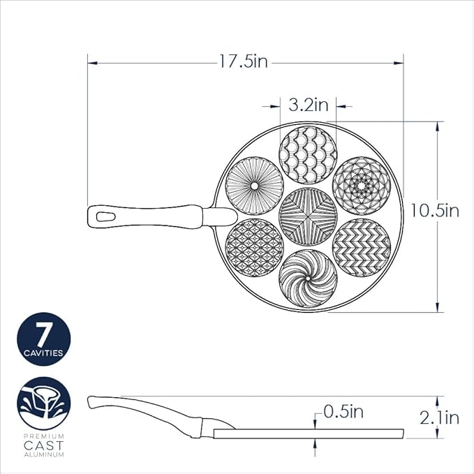 Nordic Ware Nonstick Pancake Pan, Heavy Aluminum, 7 Round Cups, For Gas, Electric, Ceramic Stovetops, Made in USA