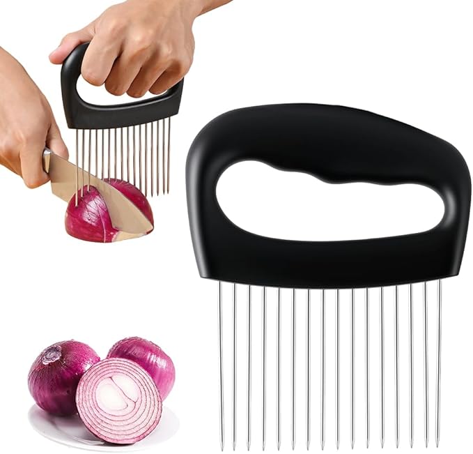 Stainless Steel Onion Slice Holder: Onion Slicer Holder Meat Tenderizer Tool, Vegetable Slicer Kitchen Assistant Tool for Potato Tomato and Meat Steel lemon Cutter (1pcs)