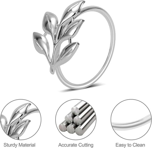 KPOSIYA Set of 20 Leaf Napkin Rings Metal Silver Napkin Holder Table Napkin Rings for Dinning Table Parties Everyday (Ye Zi-Silver 20)