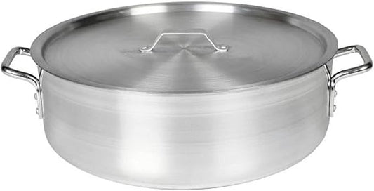 TrueCraftware- 40 qt. Aluminum Brazier Pot with Cover 6mm Thickness- Heavy Weight Cookware Braiser Pan Braising Pan Perfect Roasting Baking Sauteing Searing and Pan Frying Mirror-Finished