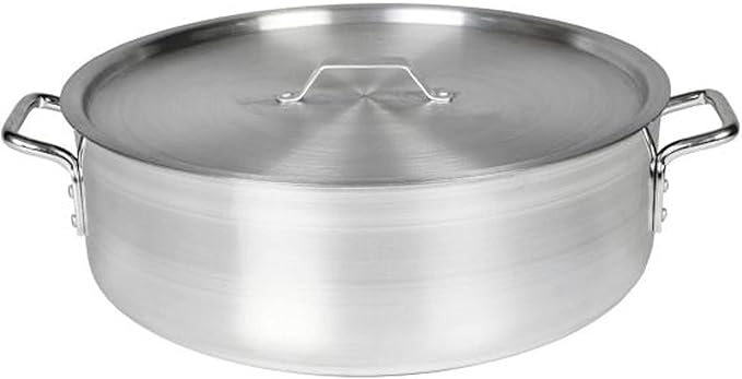 TrueCraftware- 20 qt. Aluminum Brazier Pot with Cover 6mm Thickness- Heavy Weight Cookware Braiser Braising Pan Perfect Roasting Baking Sauteing Searing and Pan Frying Mirror-Finished