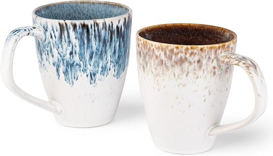 Coffee Mug Set of 2, Hand-Painted Stoneware Coffee Mugs with Modern Design, 17oz Ceramic Cups with Comfort Grip, Ombre and Speckled Glaze, Dishwasher Safe