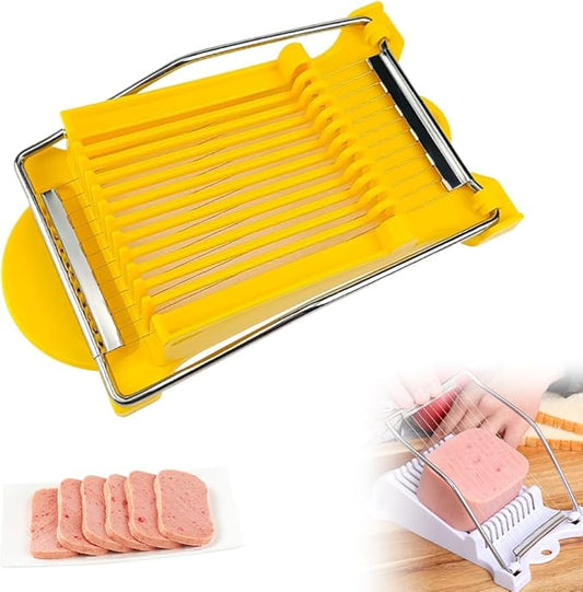 Easy Press Food Slicer with 12 Stainless Steel Wires - Heavy Duty Tomato and Soft Fruit Slicer, Cheese Cutter (Yellow)