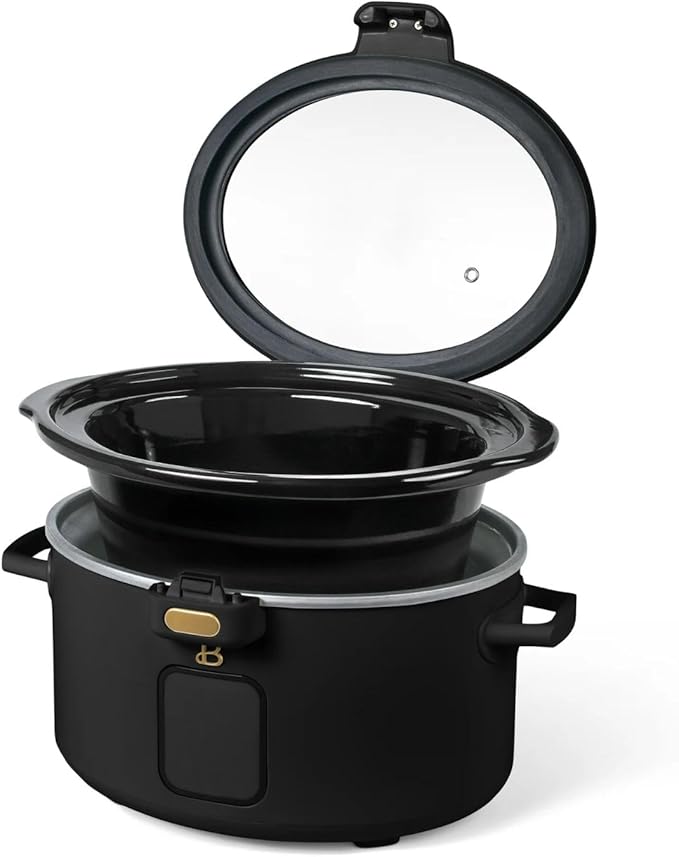 4QT Programmable Slow Cooker with Hinged Lid, Touch Display, Multiple Heat Settings, Ideal for Family Meals