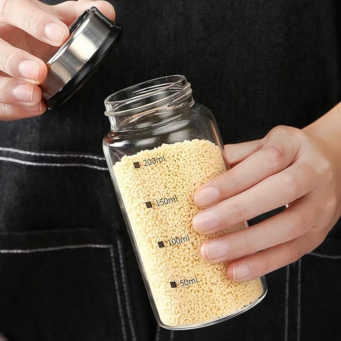 Verdental 7 oz Salt Pepper Shakers with Adjustable Outlet Holes Clear Glass Shaker Bottles Spice Seasoning Cans for Kitchen Decor and Home Restaurant BBQ Camping Farmhouse Kitchen Accessories (200ml)