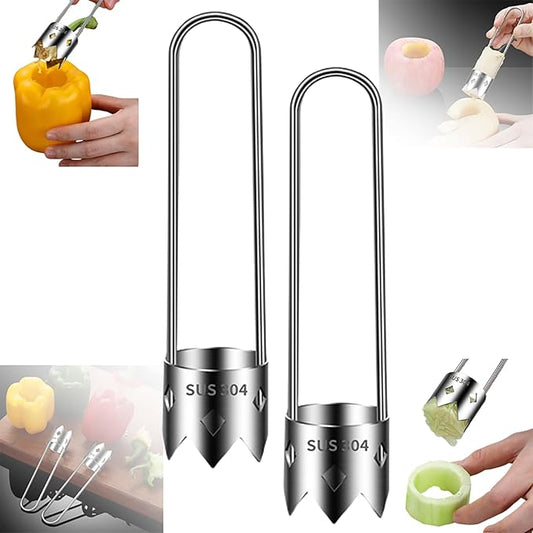 2 in 1 Pepper Seed Corer & Remover, Quickly Cutting & Deseeding Bell Pepper Tool, 2Pcs (Silver)