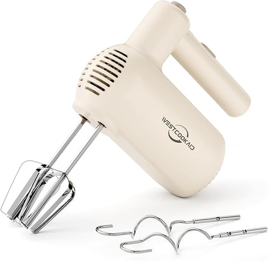 Hand Mixer, 5-Speed Mixer Electric Handheld with Turbo Ultra Power, 4 Stainless Steel Accessories Whipping Egg Cream, Small Hand Mixer for Baking Cake, Christmas Gifts for Women (White)
