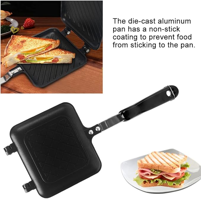 GEZICHTA Grilled Sandwich Panini Maker Mini Waffle Maker Panini Hot Sandwich Maker Pan Nonstick Double Sided Frying Pan Home Kitchen Breakfast Machine